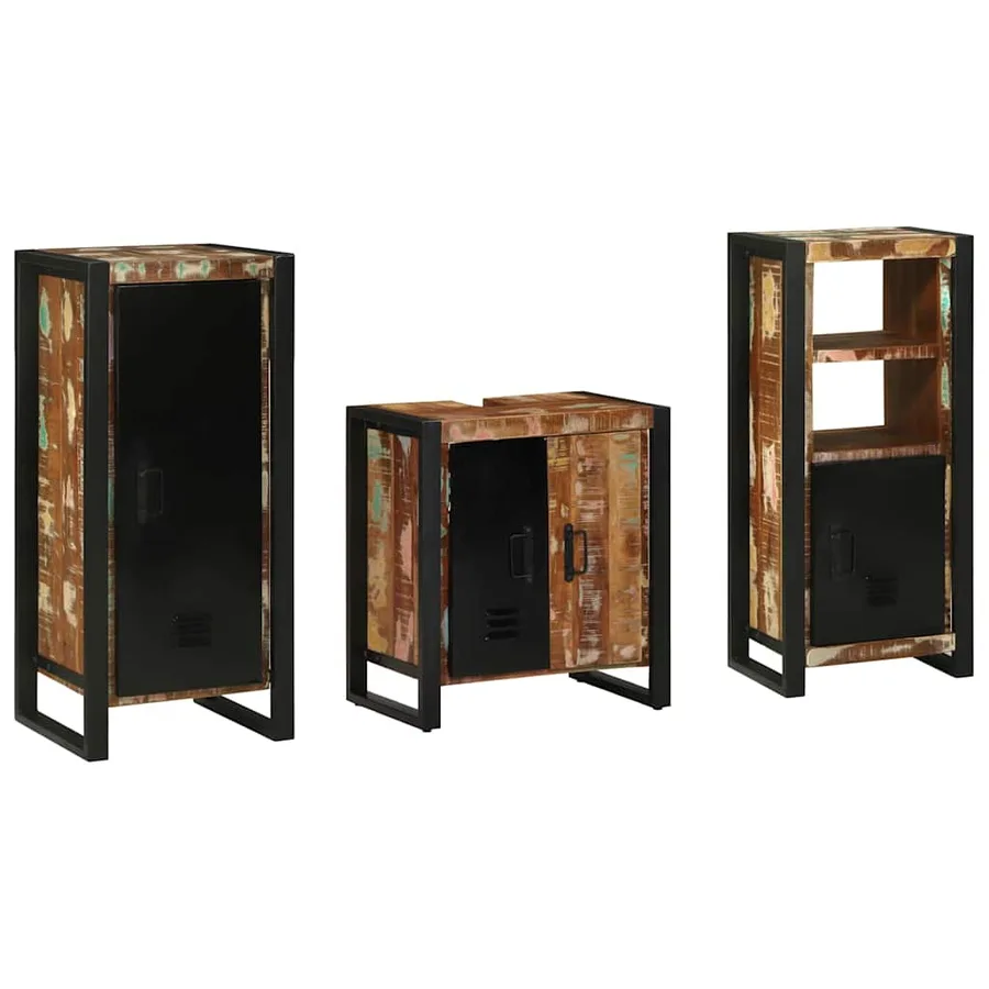 Ensemble de mobilier de salle de bain 3 pcs Bois Recyclé Solide - 3