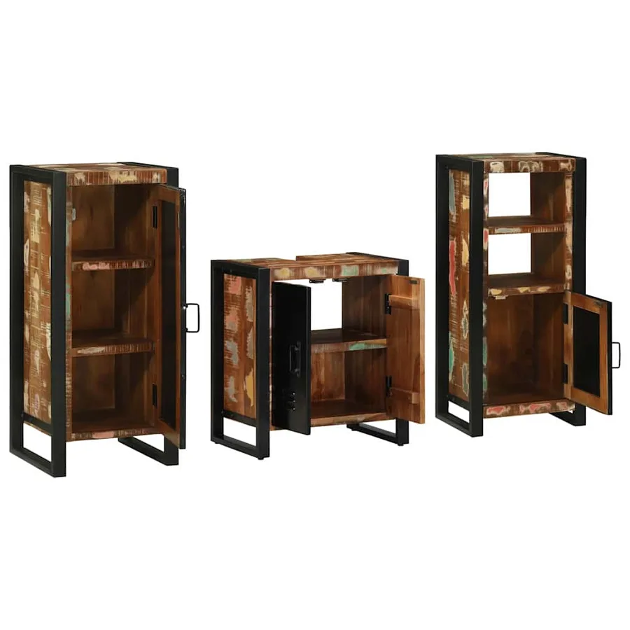 Ensemble de mobilier de salle de bain 3 pcs Bois Recyclé Solide - 4