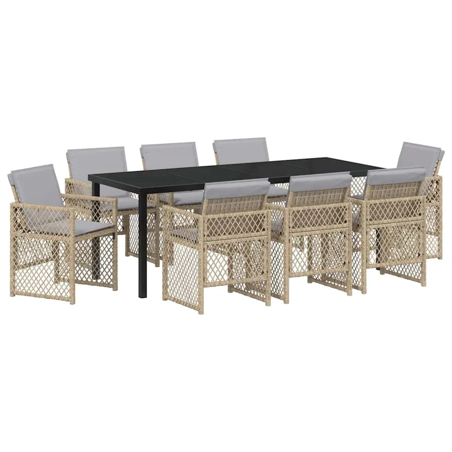 Ensemble de salle à manger pour jardin 9 pcs Beige polyrotin - 2