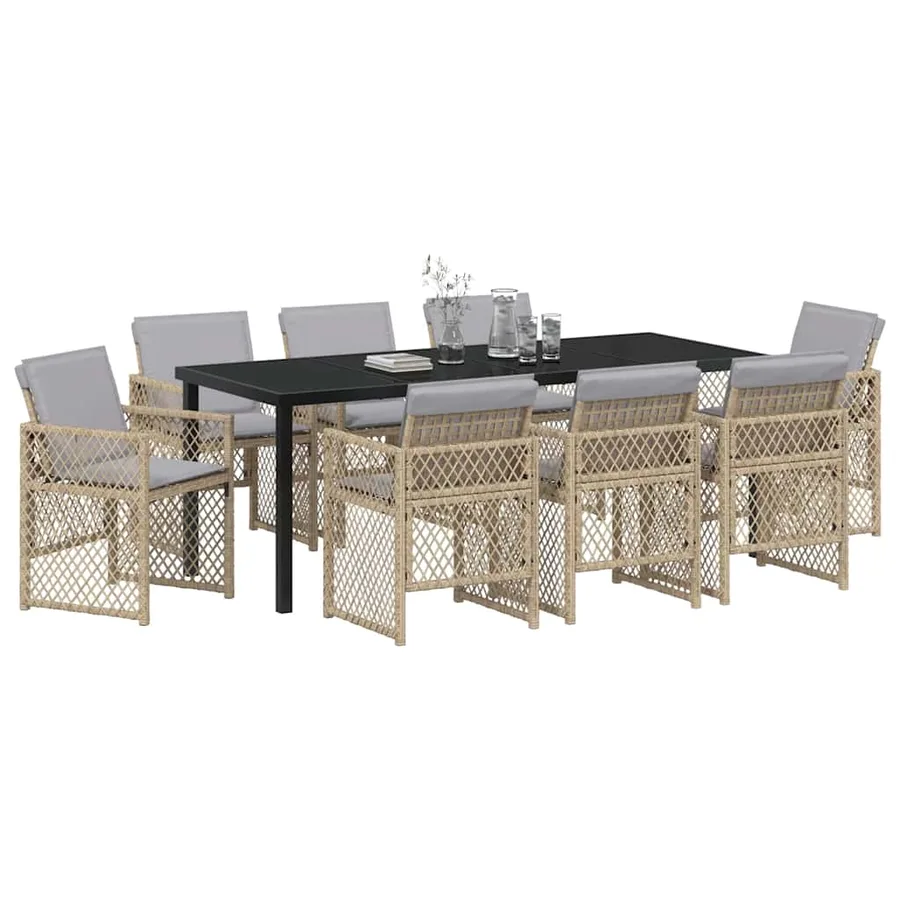 Ensemble de salle à manger pour jardin 9 pcs Beige polyrotin - 3