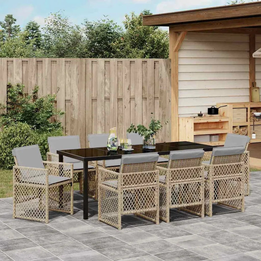 Ensemble de salle à manger pour jardin 9 pcs Beige polyrotin - 4