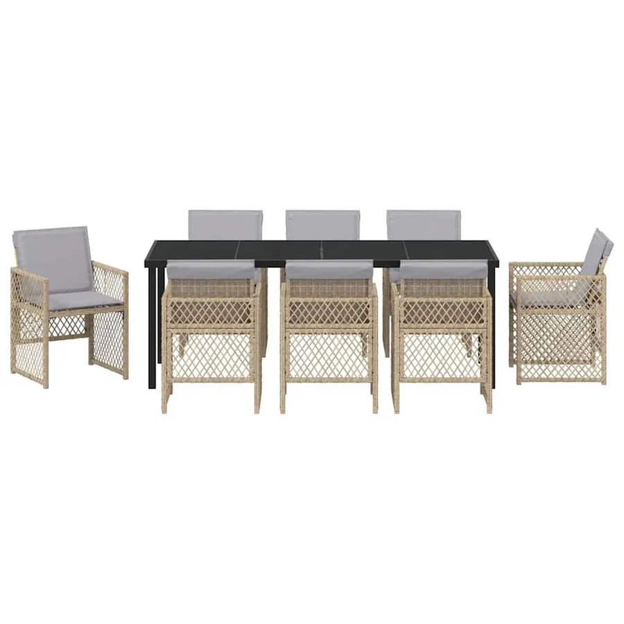 Ensemble de salle à manger pour jardin 9 pcs Beige polyrotin - 7