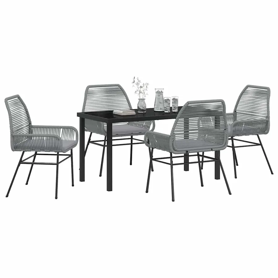 Ensemble de salle à manger pour jardin 5 pcs Gris polyrotin - 3