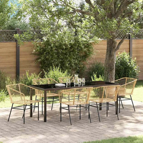 Ensemble de salle à manger pour jardin 7 pcs Marron polyrotin