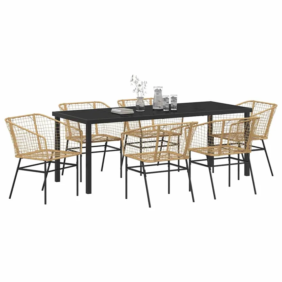Ensemble de salle à manger pour jardin 7 pcs Marron polyrotin - 3