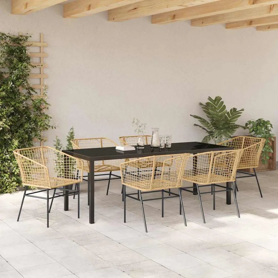 Ensemble de salle à manger pour jardin 7 pcs Marron polyrotin - 4