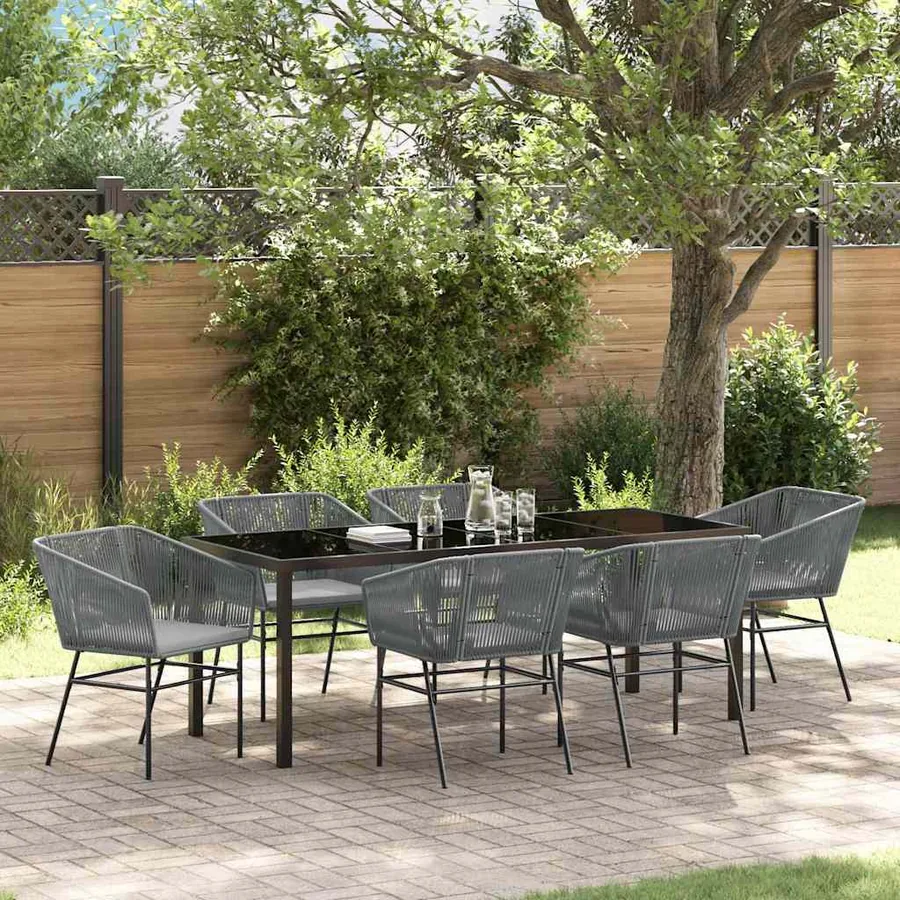 Ensemble de salle à manger pour jardin avec coussin 7 pcs Gris