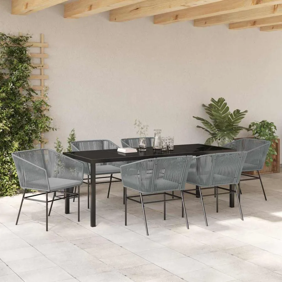 Ensemble de salle à manger pour jardin avec coussin 7 pcs Gris - 4