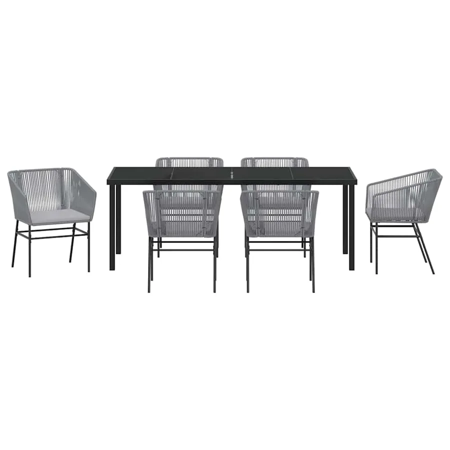 Ensemble de salle à manger pour jardin avec coussin 7 pcs Gris - 7