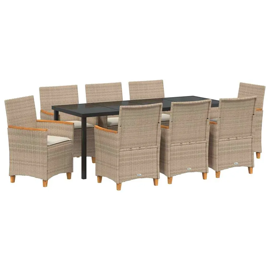Ensemble de salle à manger pour jardin 9 pcs Beige polyrotin - 2