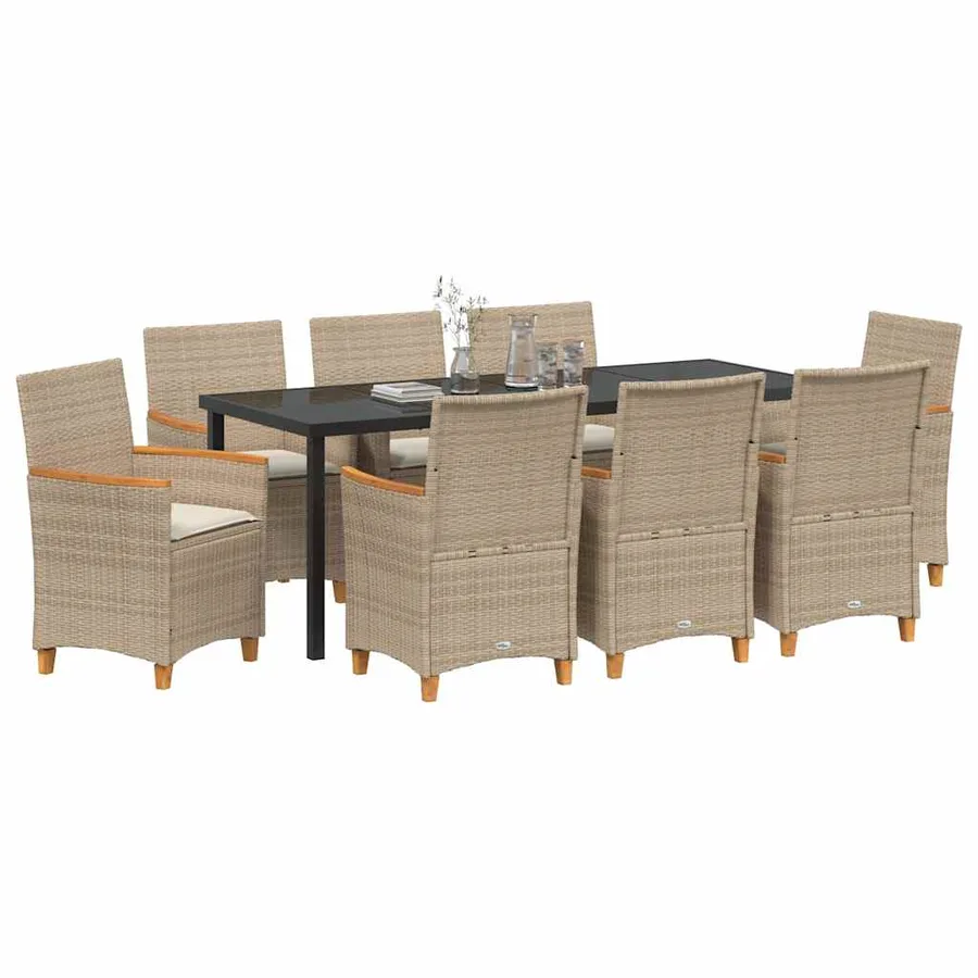 Ensemble de salle à manger pour jardin 9 pcs Beige polyrotin - 3