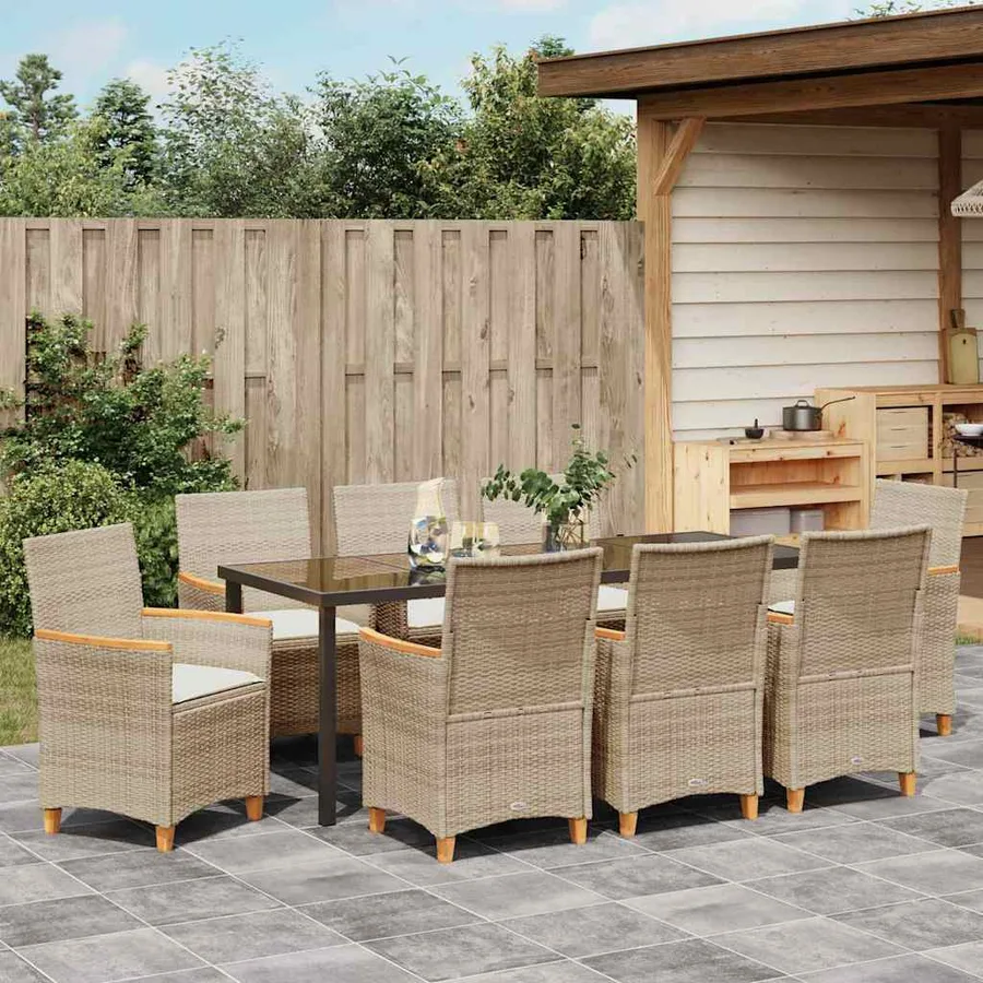 Ensemble de salle à manger pour jardin 9 pcs Beige polyrotin - 4