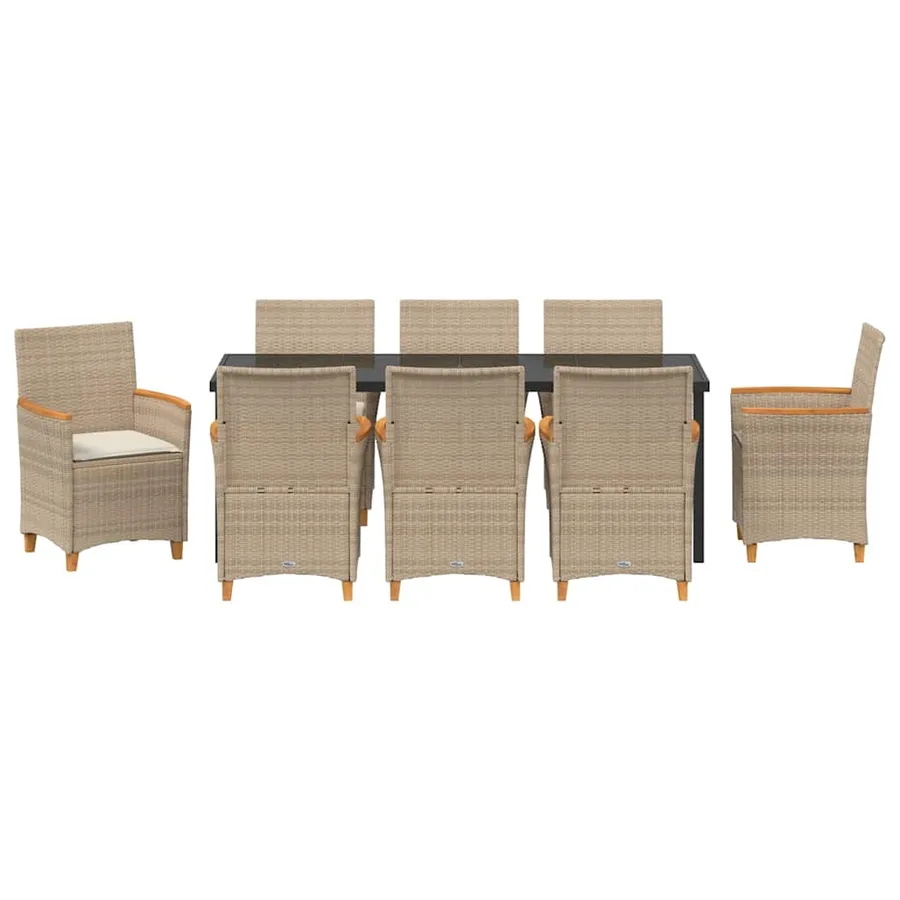 Ensemble de salle à manger pour jardin 9 pcs Beige polyrotin - 7