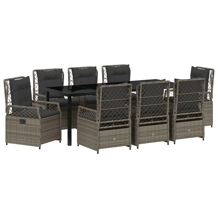 Ensemble de salle à manger pour jardin 9 pcs Gris polyrotin - 2