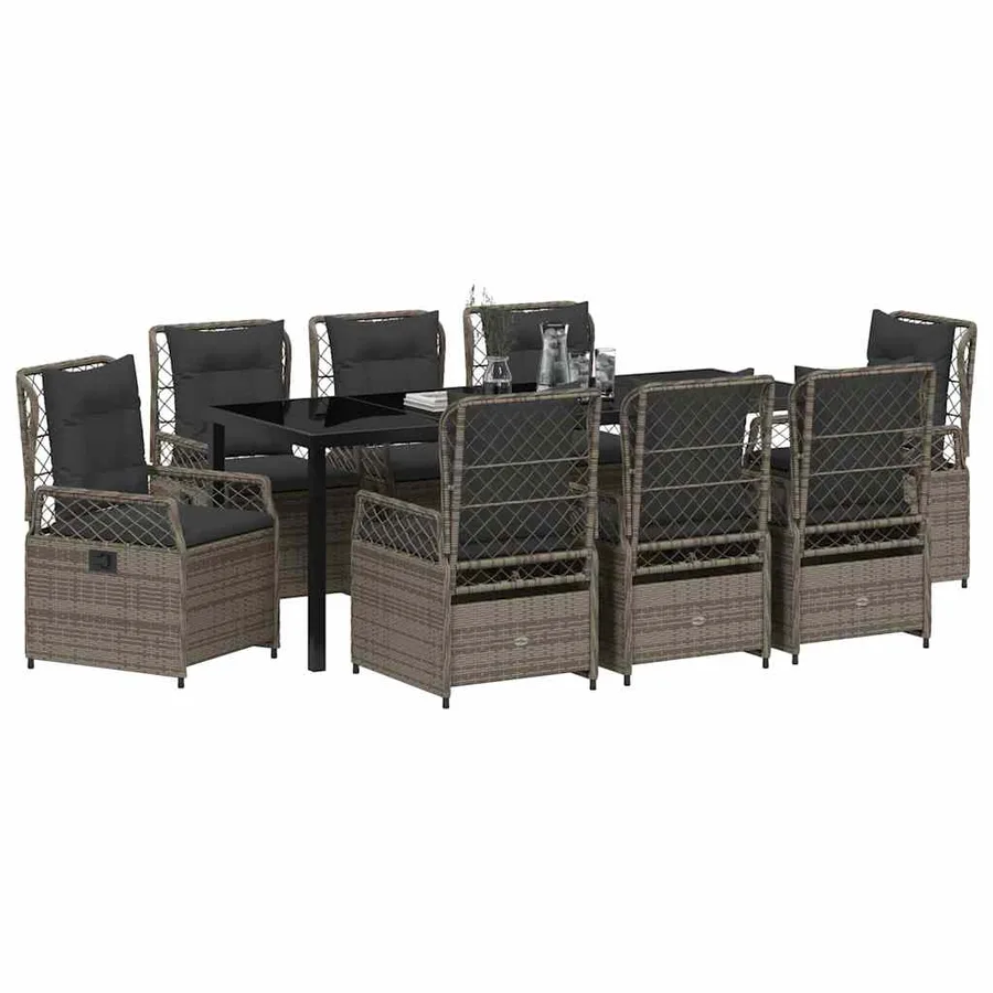 Ensemble de salle à manger pour jardin 9 pcs Gris polyrotin - 3