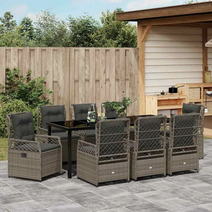 Ensemble de salle à manger pour jardin 9 pcs Gris polyrotin - 4