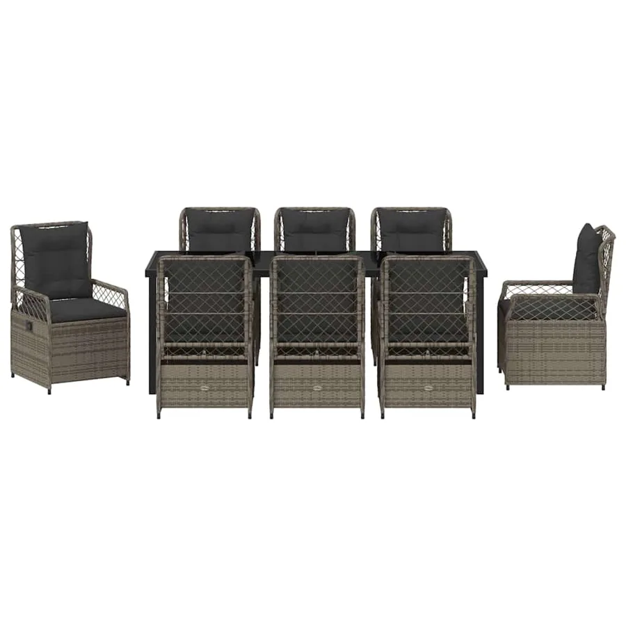 Ensemble de salle à manger pour jardin 9 pcs Gris polyrotin - 7