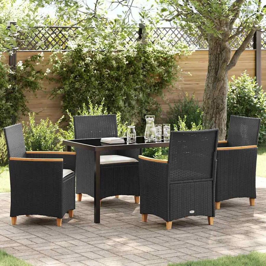 Ensemble de salle à manger pour jardin 5 pcs Noir polyrotin