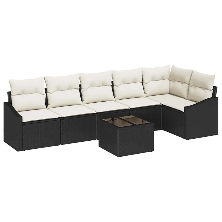 Ensemble de Canapés avec coussin 7 pcs Noir polyrotin - 2