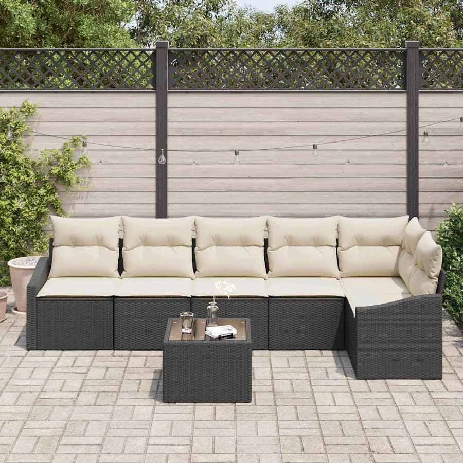 Ensemble de Canapés avec coussin 7 pcs Noir polyrotin - 3