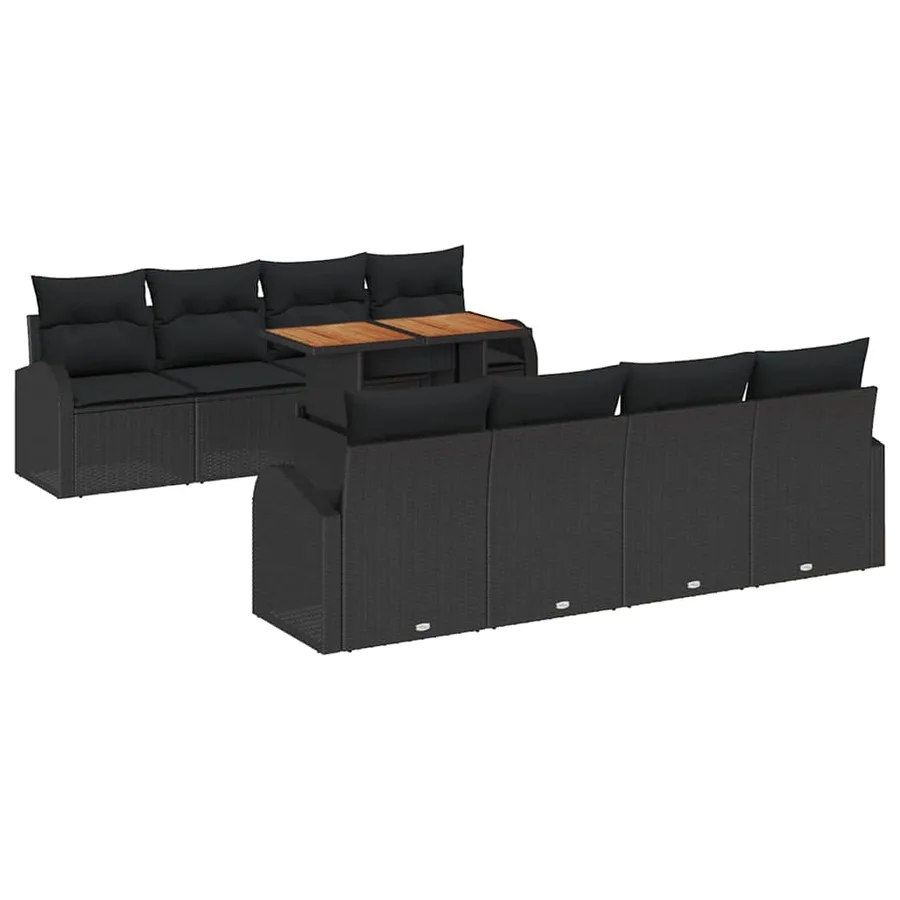 Ensemble de canapé de jardin 9 pcs Noir Poly rotin - 2