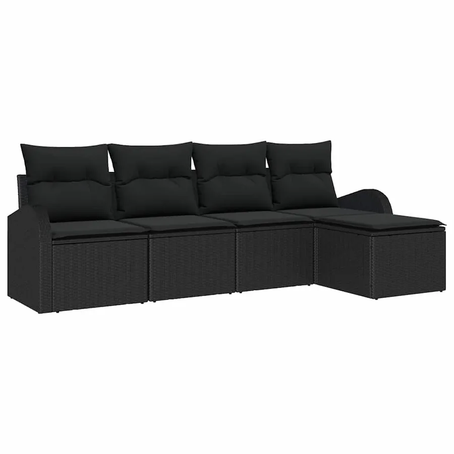 Ensemble de Canapés avec coussin 5 pcs Noir polyrotin - 2