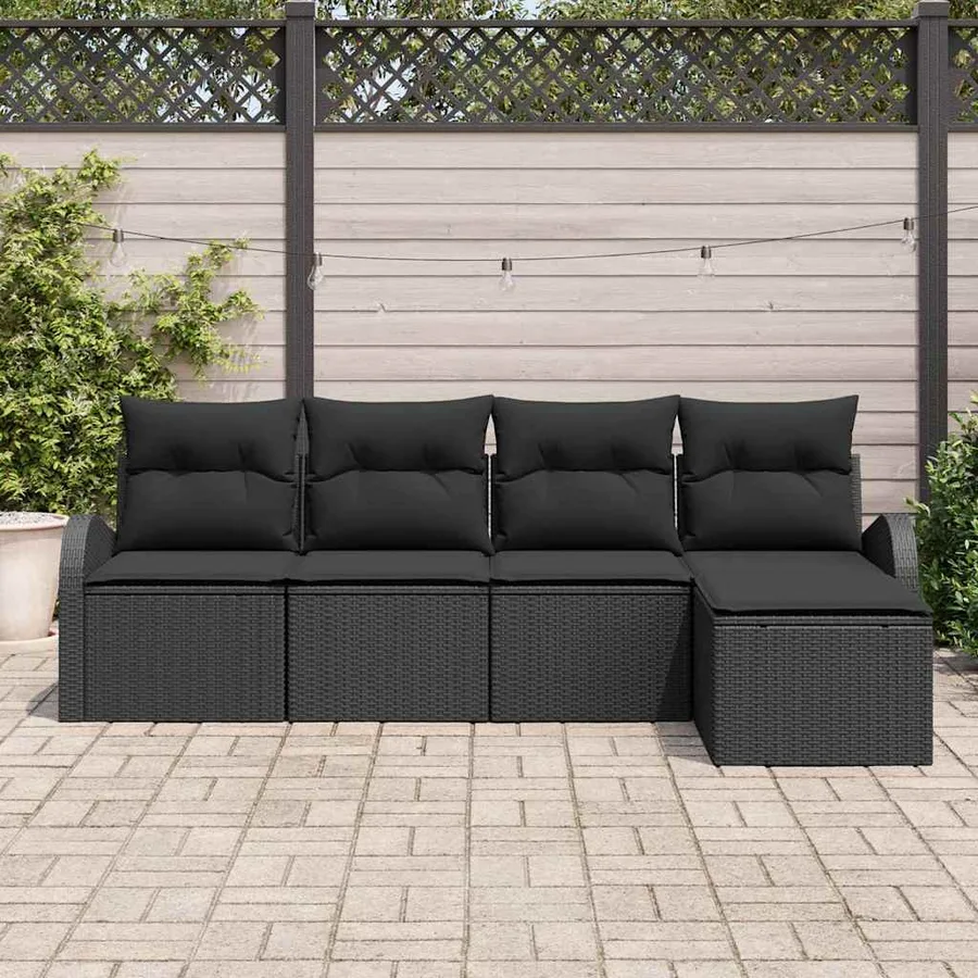 Ensemble de Canapés avec coussin 5 pcs Noir polyrotin - 3