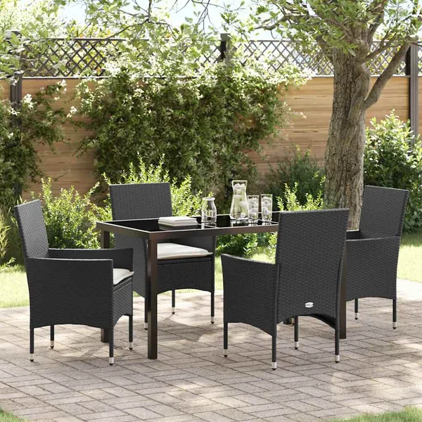 Ensemble de salle à manger pour jardin 5 pcs Noir polyrotin