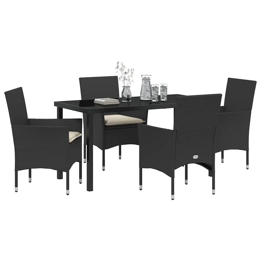 Ensemble de salle à manger pour jardin 5 pcs Noir polyrotin - 3