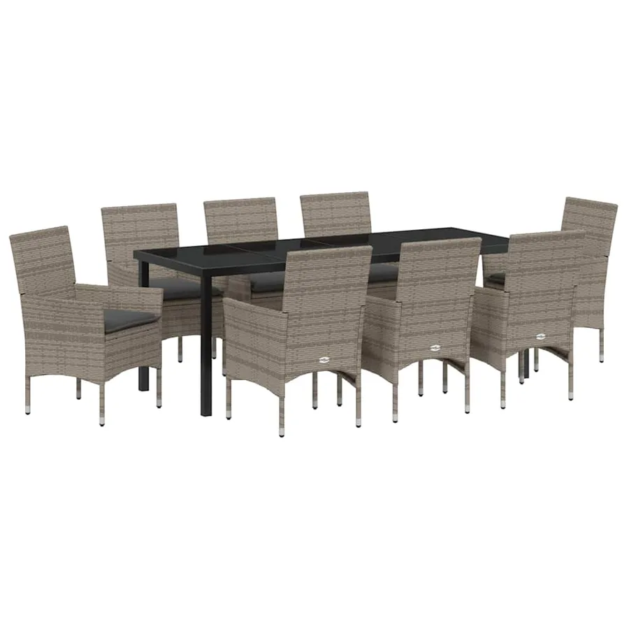 Ensemble de salle à manger pour jardin 9 pcs Gris polyrotin - 2