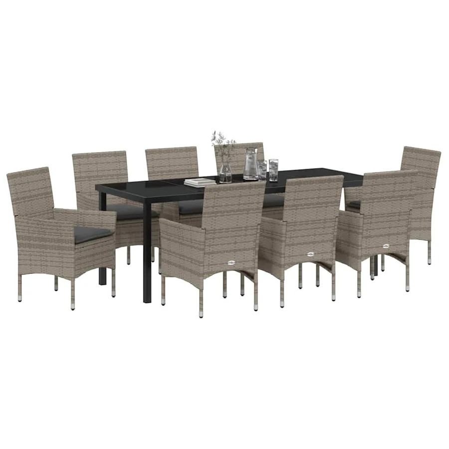 Ensemble de salle à manger pour jardin 9 pcs Gris polyrotin - 3
