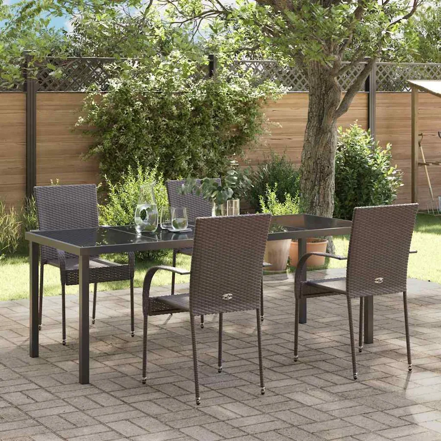 Ensemble de salle à manger pour jardin 5 pcs Marron