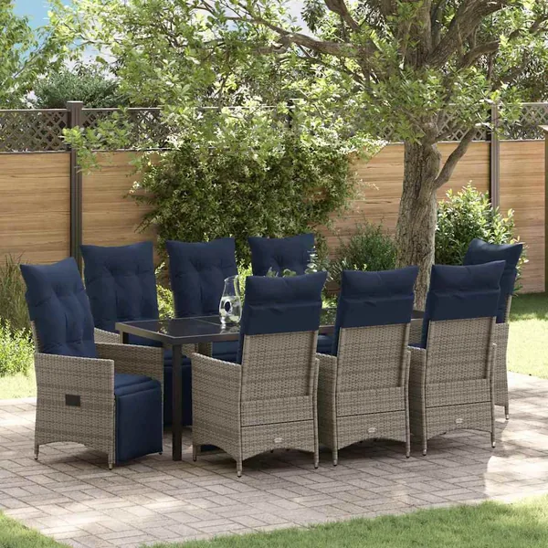 Ensemble table et chaises avec coussin 9 pcs Gris Rotin PE