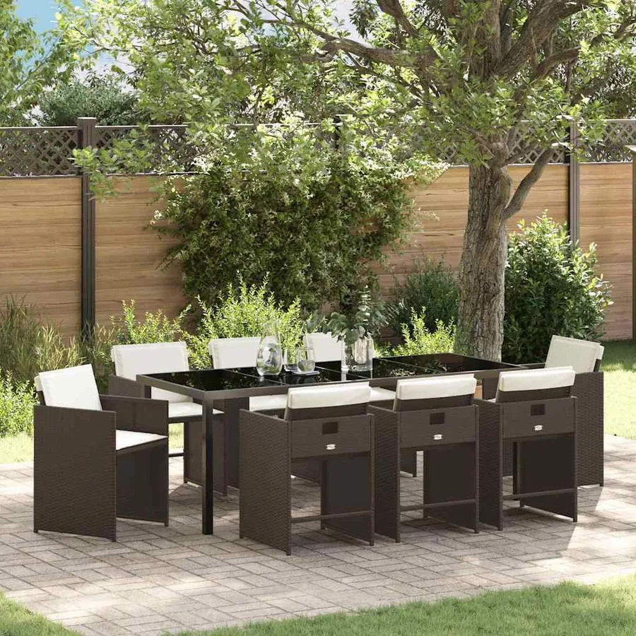 Ensemble de salle à manger pour jardin 9 pcs Marron polyrotin
