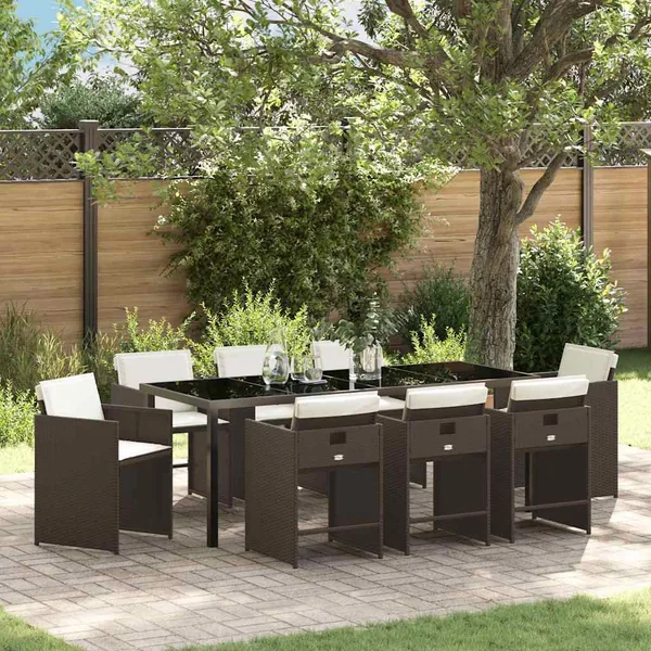 Ensemble de salle à manger pour jardin 9 pcs Marron polyrotin