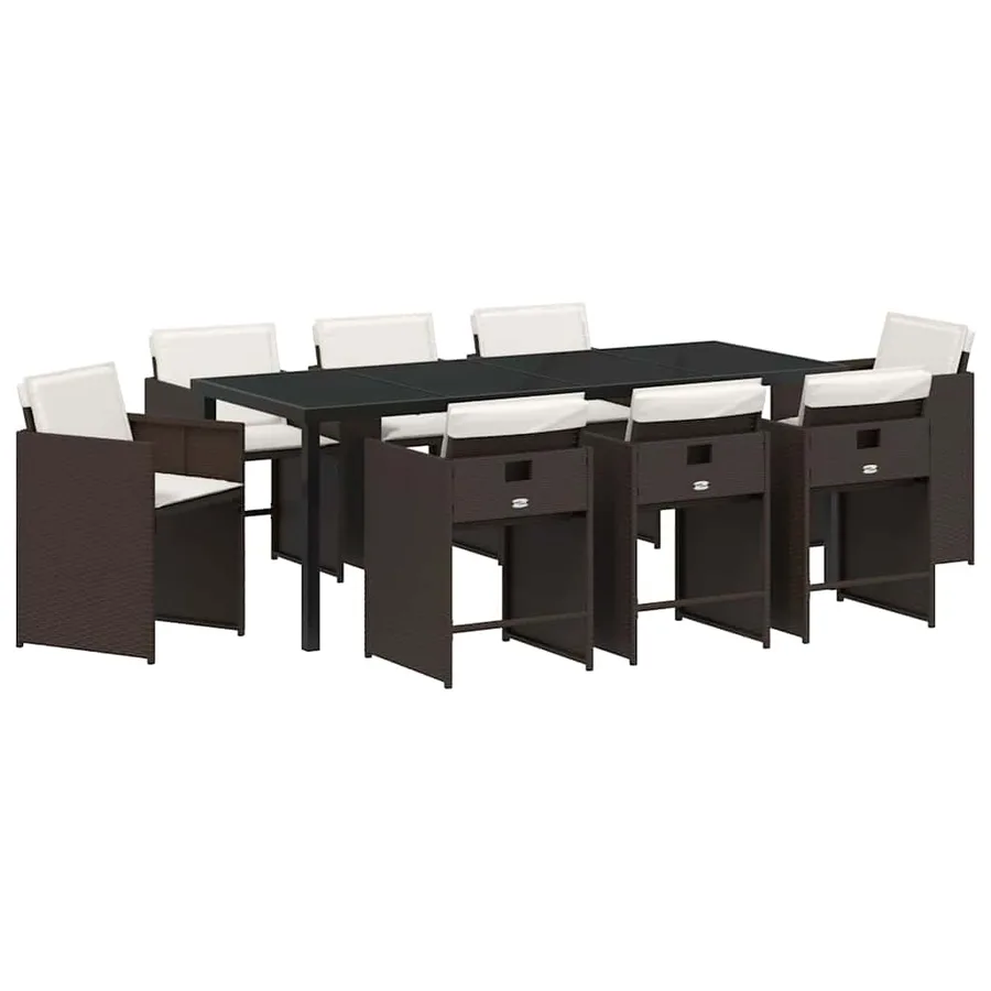 Ensemble de salle à manger pour jardin 9 pcs Marron polyrotin - 2