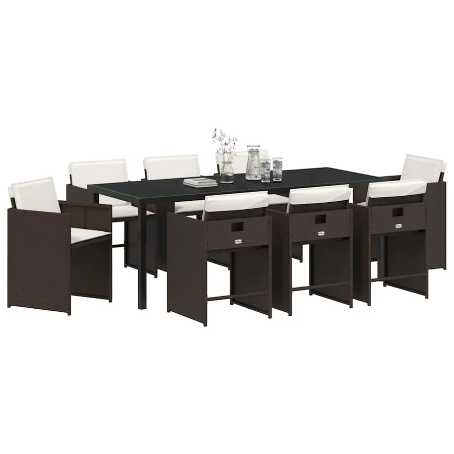 Ensemble de salle à manger pour jardin 9 pcs Marron polyrotin - 3