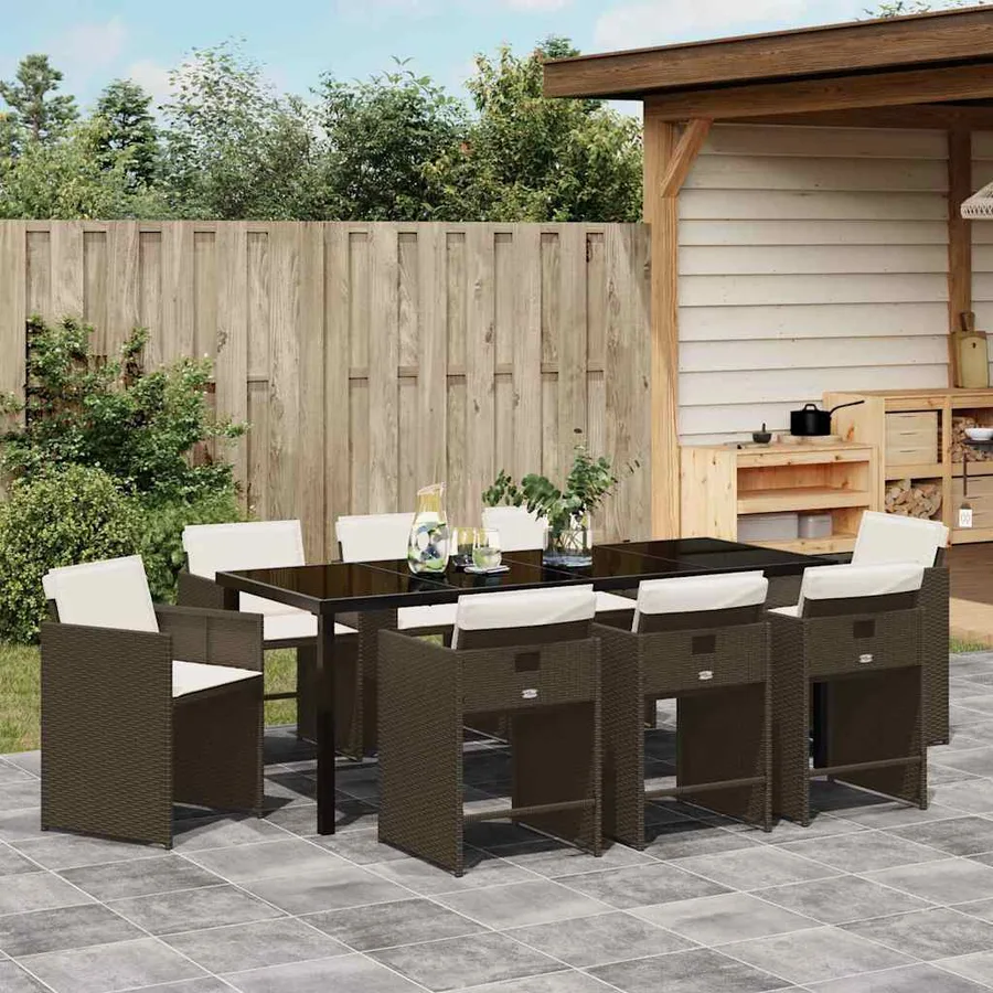 Ensemble de salle à manger pour jardin 9 pcs Marron polyrotin - 4