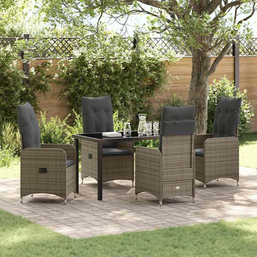 Ensemble de salle à manger pour jardin 5 pcs Gris polyrotin