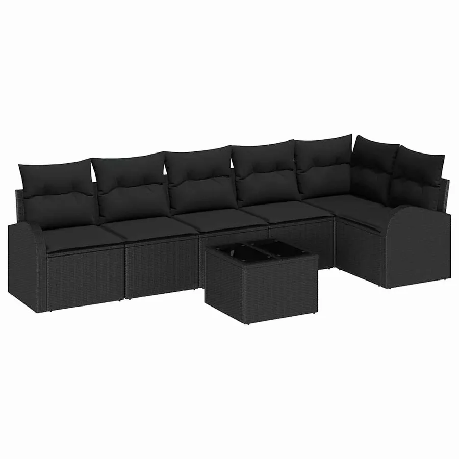 Ensemble de canapé de jardin avec coussin 7 pcs Noir polyrotin - 2