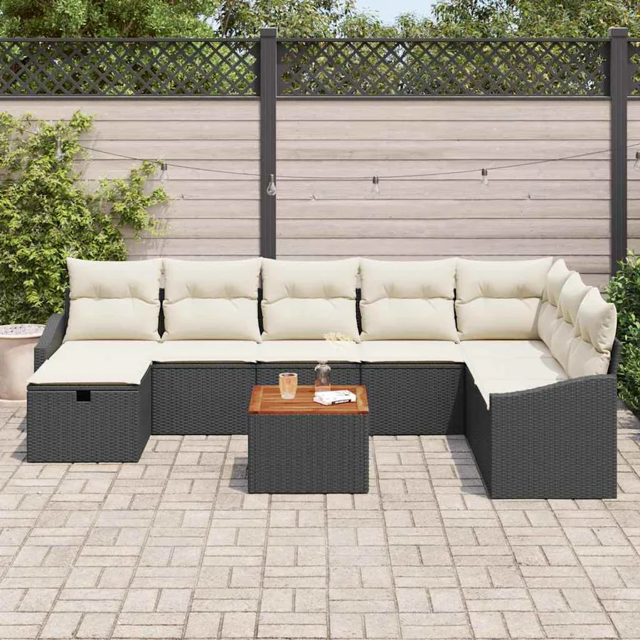 Ensemble de canapé de jardin avec coussin 9 pcs Noir polyrotin - 3
