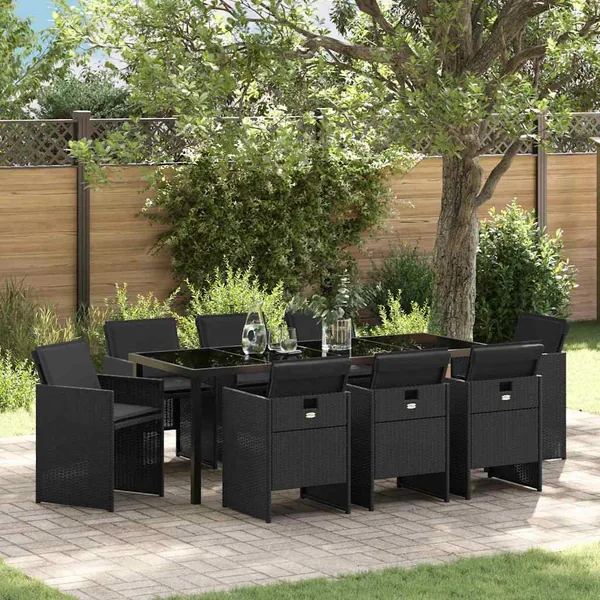 Ensemble de salle à manger pour jardin 9 pcs Noir polyrotin