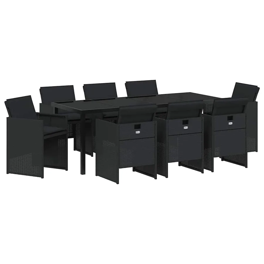 Ensemble de salle à manger pour jardin 9 pcs Noir polyrotin - 2