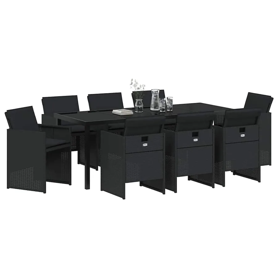 Ensemble de salle à manger pour jardin 9 pcs Noir polyrotin - 3