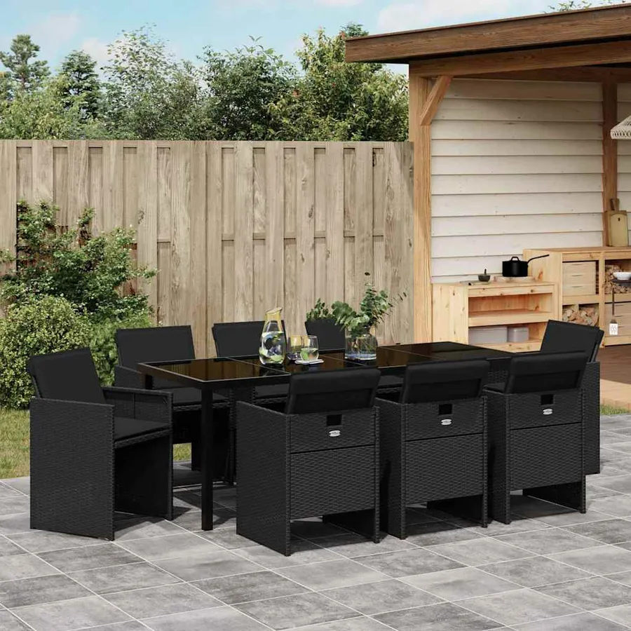 Ensemble de salle à manger pour jardin 9 pcs Noir polyrotin - 4