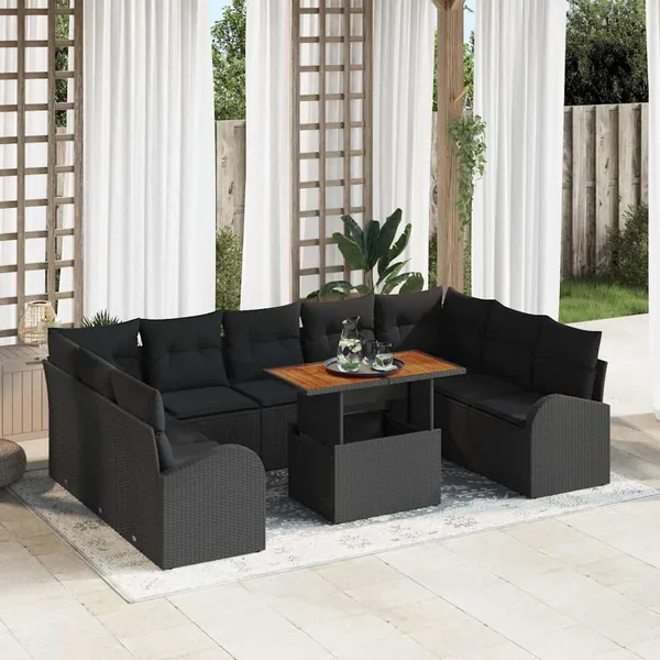 Ensemble de canapé de jardin 10 pcs Noir Poly rotin
