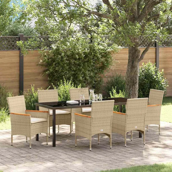 Ensemble de salle à manger pour jardin 7 pcs Beige polyrotin