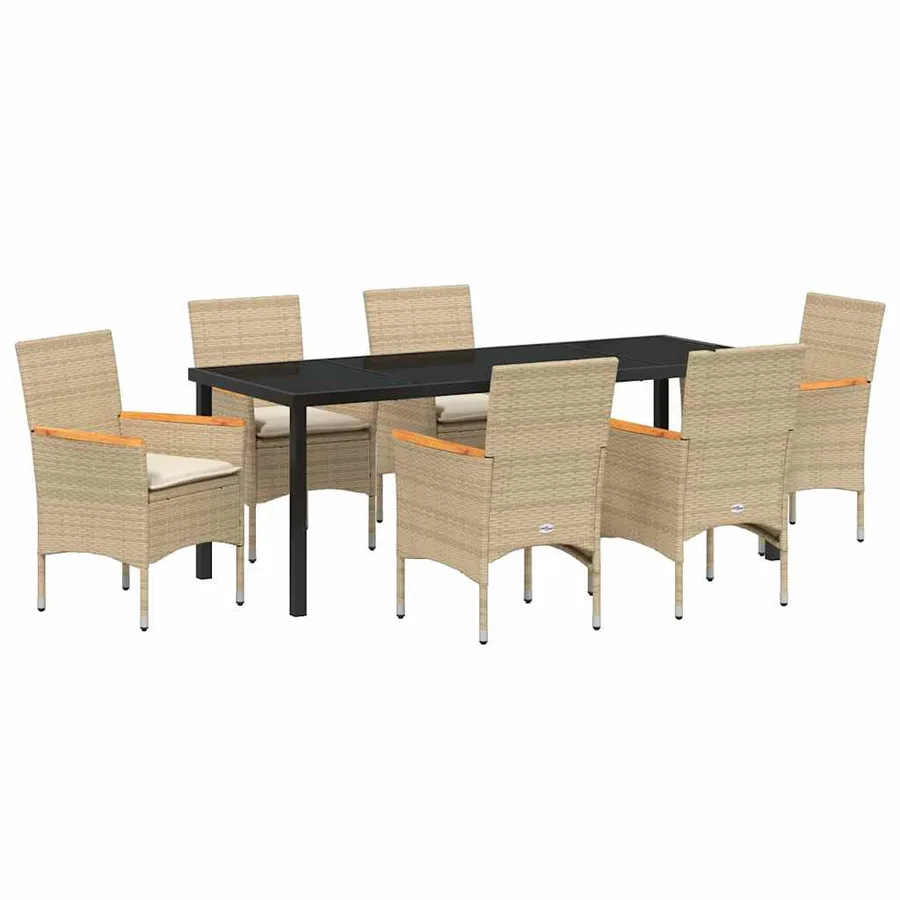 Ensemble de salle à manger pour jardin 7 pcs Beige polyrotin - 2