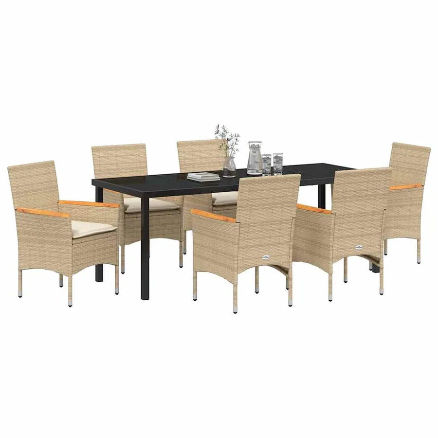 Ensemble de salle à manger pour jardin 7 pcs Beige polyrotin - 3