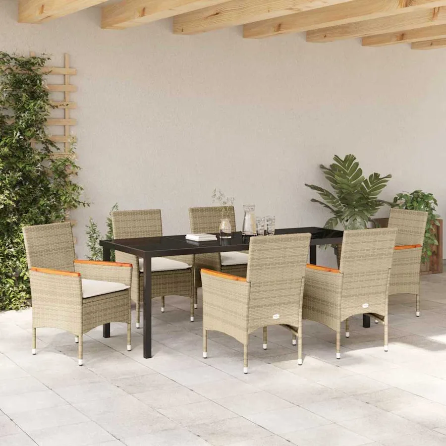 Ensemble de salle à manger pour jardin 7 pcs Beige polyrotin - 4